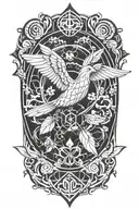 A geometric mandala incorporating elements of Buddhism and nature, with a soaring bird symbolizing freedom and enlightenment tattoo design idea