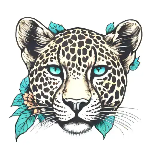 leopard head with jade crystal eyes tattoo design idea