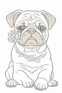 paw dog (pug) with dates 15/07/2015 03/06/2021 tattoo design idea