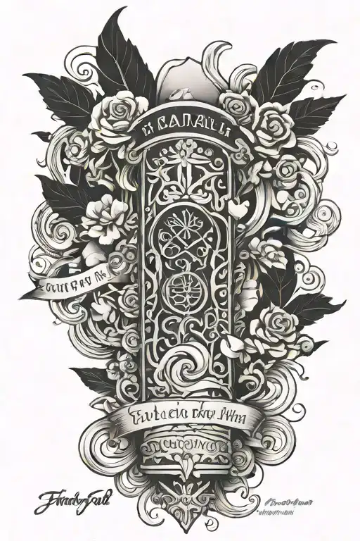 full leg sleeve with biblical quote on calf F.A.M.I.L.Y. on shin with For all mine I'll lay yours next to the abribation tattoo design idea