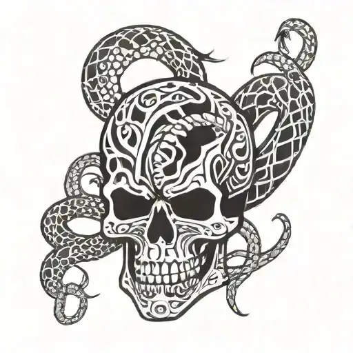Skull, snake and spider tattoo design idea