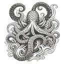 Japanese-style waves with an octopus intertwined within tattoo design idea