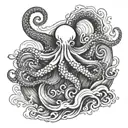 Japanese-style waves with an octopus intertwined within tattoo design idea