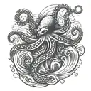 Japanese-style waves with an octopus intertwined within tattoo design idea