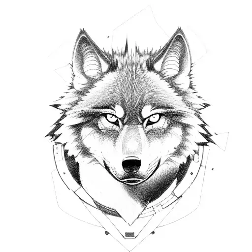 A mechanic wolf character from an anime, surrounded by video game consoles and controllers tattoo design idea