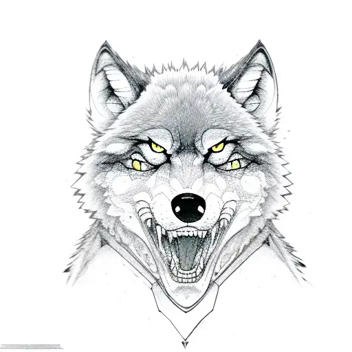 A mechanic wolf character from an anime, surrounded by video game consoles and controllers tattoo design idea