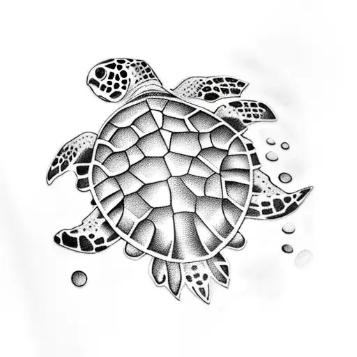 sea turtle with flowers tattoo design idea