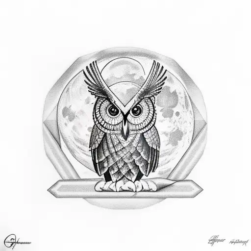 Athena, Owl below her, with a Full Moon o tattoo design idea