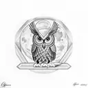 Athena, Owl below her, with a Full Moon o tattoo design idea