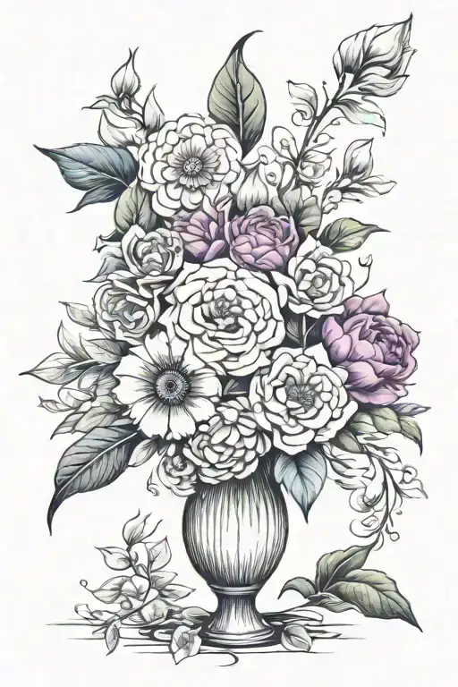 surrealism flower bouquet tattoo design idea