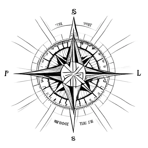 A minimalist tattoo of a compass and ski poles crossed together, symbolizing the client's love for both outdoor adventur tattoo design idea