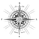 A minimalist tattoo of a compass and ski poles crossed together, symbolizing the client's love for both outdoor adventur tattoo design idea