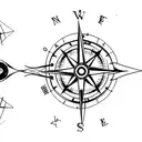 A minimalist tattoo of a compass and ski poles crossed together, symbolizing the client's love for both outdoor adventur tattoo design idea