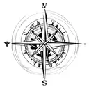 A minimalist tattoo of a compass and ski poles crossed together, symbolizing the client's love for both outdoor adventur tattoo design idea