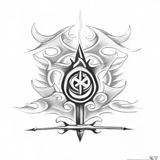 trident with flames and dagger at bottom tattoo design idea