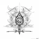 trident with flames and dagger at bottom tattoo design idea