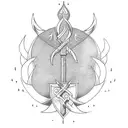 trident with flames and dagger at bottom tattoo design idea