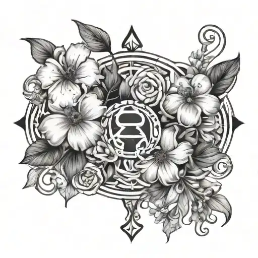 gemini zodiac sign with January, february, April, May and June birth flowers  tattoo design idea