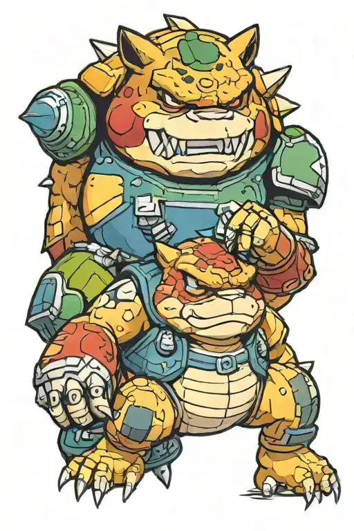 tattoo of bowser from mario fighing master chief from halo with snorlax from pokemon asleep tattoo design idea