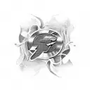 An abstract design combining coffee beans, Ford Mustang logo, and Bundaberg rum label elements for a unique tattoo tattoo design idea