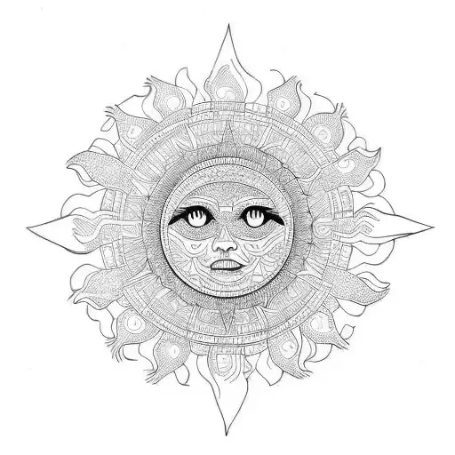 sun thick line tattoo design idea