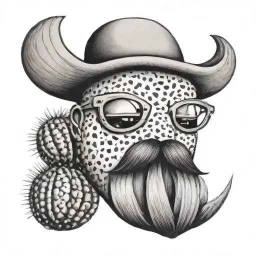 cactus mustache tattoo design idea