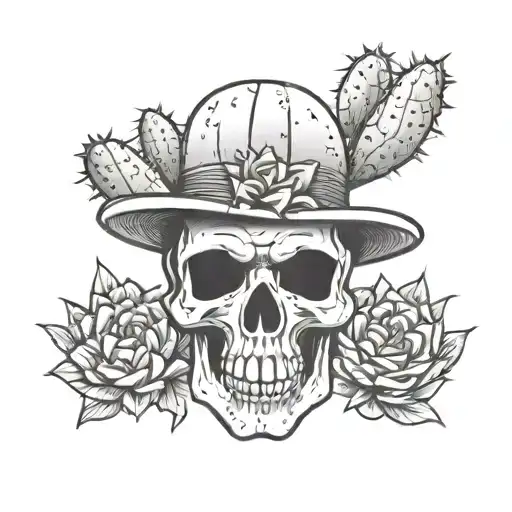 cactus mustache skull tattoo design idea