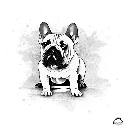french bull dog white and black tattoo design idea