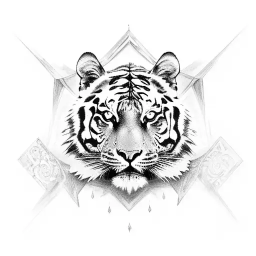 An intricate black-grey design featuring a tiger's head morphing into a luxury car, representing the fusion of power and elegance tattoo design idea
