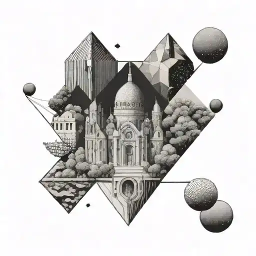 Create a tattoo design that symbolizes the balance between art and architecture in a minimalist style tattoo design idea