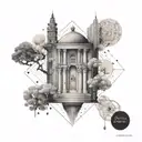 Create a tattoo design that symbolizes the balance between art and architecture in a minimalist style tattoo design idea