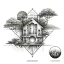 Create a tattoo design that symbolizes the balance between art and architecture in a minimalist style tattoo design idea