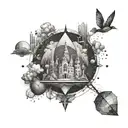 Create a tattoo design that symbolizes the balance between art and architecture in a minimalist style tattoo design idea