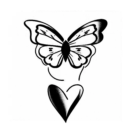 heart and butterfly  tattoo design idea