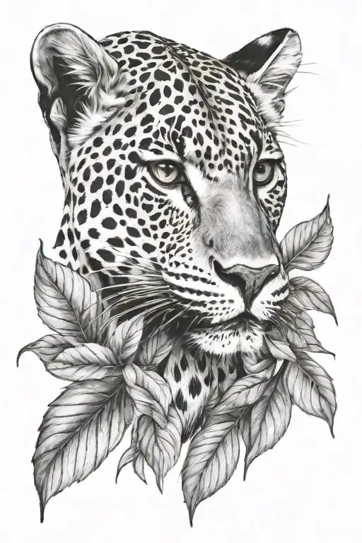 wise leopard in leaves tattoo design idea