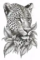 wise leopard in leaves tattoo design idea
