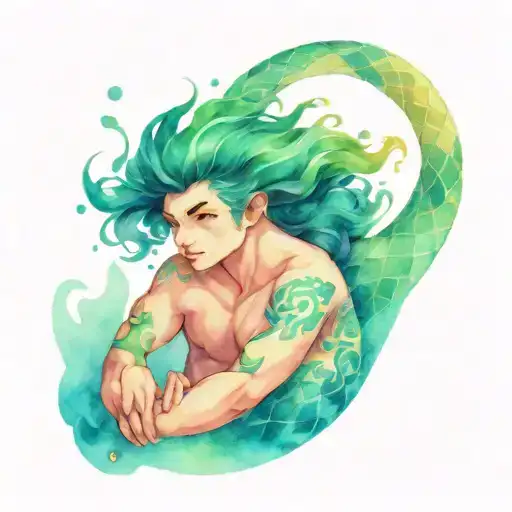 a male clean-cut merman tattoo design idea