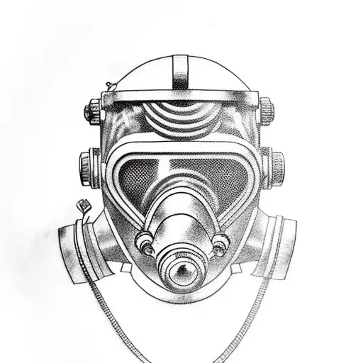 old diving helmet  cyberpunk tattoo design idea