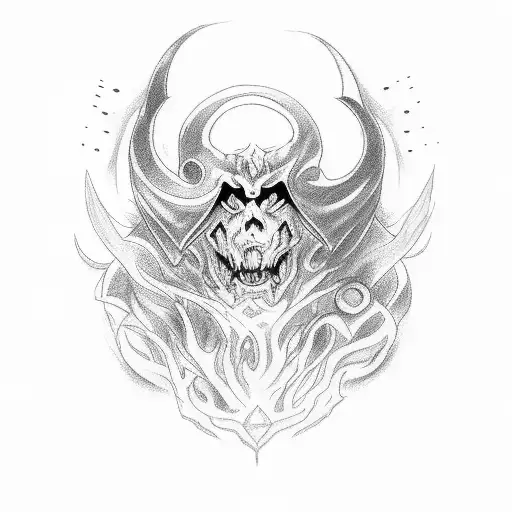 Design a tattoo featuring a powerful demon holding a weapon of your choice tattoo design idea