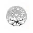 a tree with Sagittarius and Taurus in the front, pieces as the moon and Libra in the tree tattoo design idea