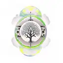 a tree with Sagittarius and Taurus in the front, pieces as the moon and Libra in the tree tattoo design idea