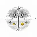 a tree with Sagittarius and Taurus in the front, pieces as the moon and Libra in the tree tattoo design idea