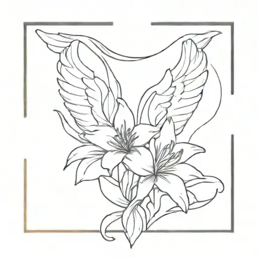 flowers, angel wings, lilies, mother's signature tattoo design idea