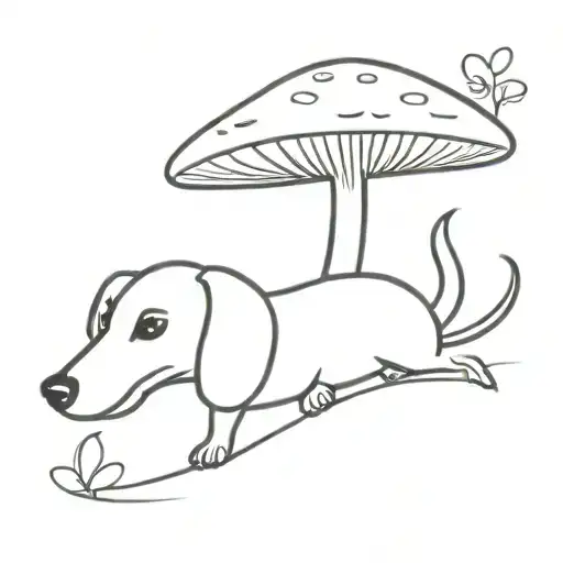 A small dachshund in the form of a mushroom in full face tattoo design idea