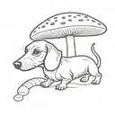 A small dachshund in the form of a mushroom in full face tattoo design idea