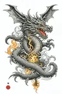 dragon head with Templar knight surrounded by wind, fire and wayer tattoo design idea