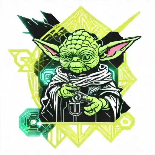 create character mashup of yoda from star wars and totodile from pokemon  tattoo design idea
