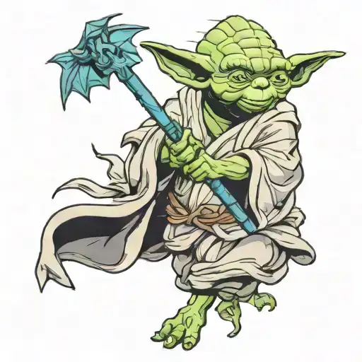 create character mashup of yoda from star wars and totodile from pokemon  tattoo design idea
