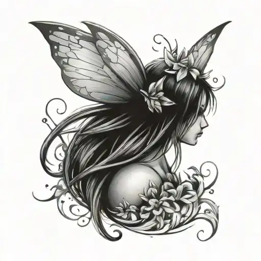 floating fairy facing back  tattoo design idea
