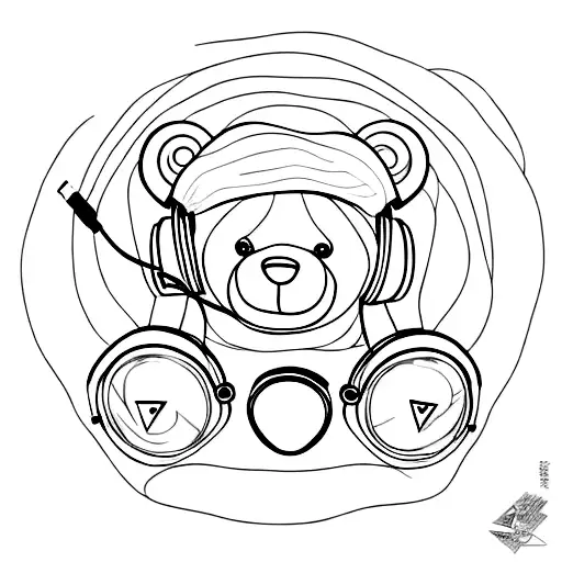 A teddy bear wearing headphones and holding a vinyl record, combining the client's love for music and favorite childhood toy tattoo design idea
